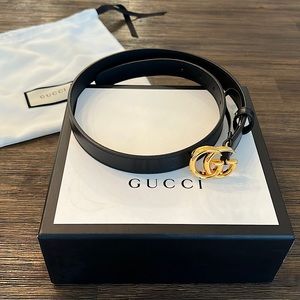 GG Marmont thin leather belt. BLACK, SIZE 65.